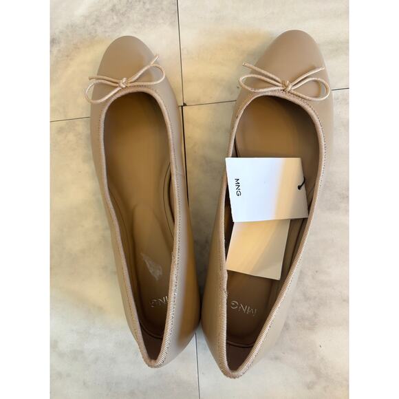 Mango MNG Women’s Goat Leather Ballet Flats Beige Size 9 Bow New - Picture 5 of 6